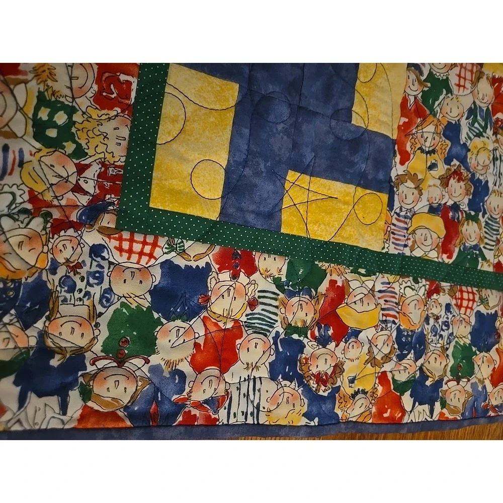 Vtg Patchwork Quilt Handmade‎ Baby Throw Reversible Blanket Kids Children Red